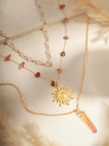 Sacina Layered Crystal Sun Necklace, Gothic Boho Hippie Summer Beach Necklace, Boho Hippie Jewelry, Christmas Jewelry Gift for Women thumbnail 6