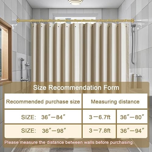 ZYRW Gold Shower Curtain Rod 36-98 Inches (3-8.2ft) Non Rust Adjustable Shower Rod Spring Tension Non Slip No Drilling Stainless Steel Shower Rods for Bathroom Window thumbnail 9
