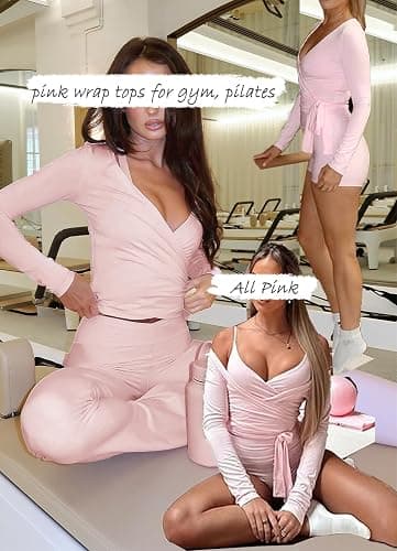 Navneet Women Wrap Top Ballet Long Sleeve Workout Crop Tops V Neck Yoga Going Out Pilates Y2K Fall Outfit thumbnail 5