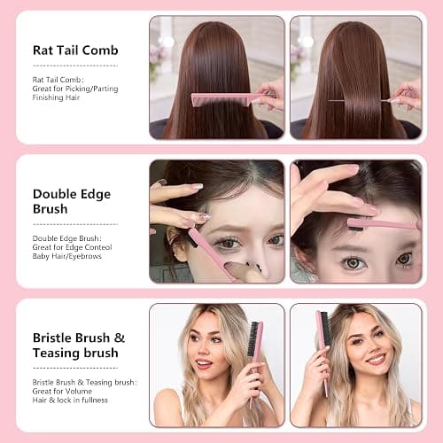 Curl Defining Brush, Curly Hair Brush, Slick Back Hair Brush, For Combing and Shaping Curls in All Hairstyles to Reduce Pulling (Pink) thumbnail 4