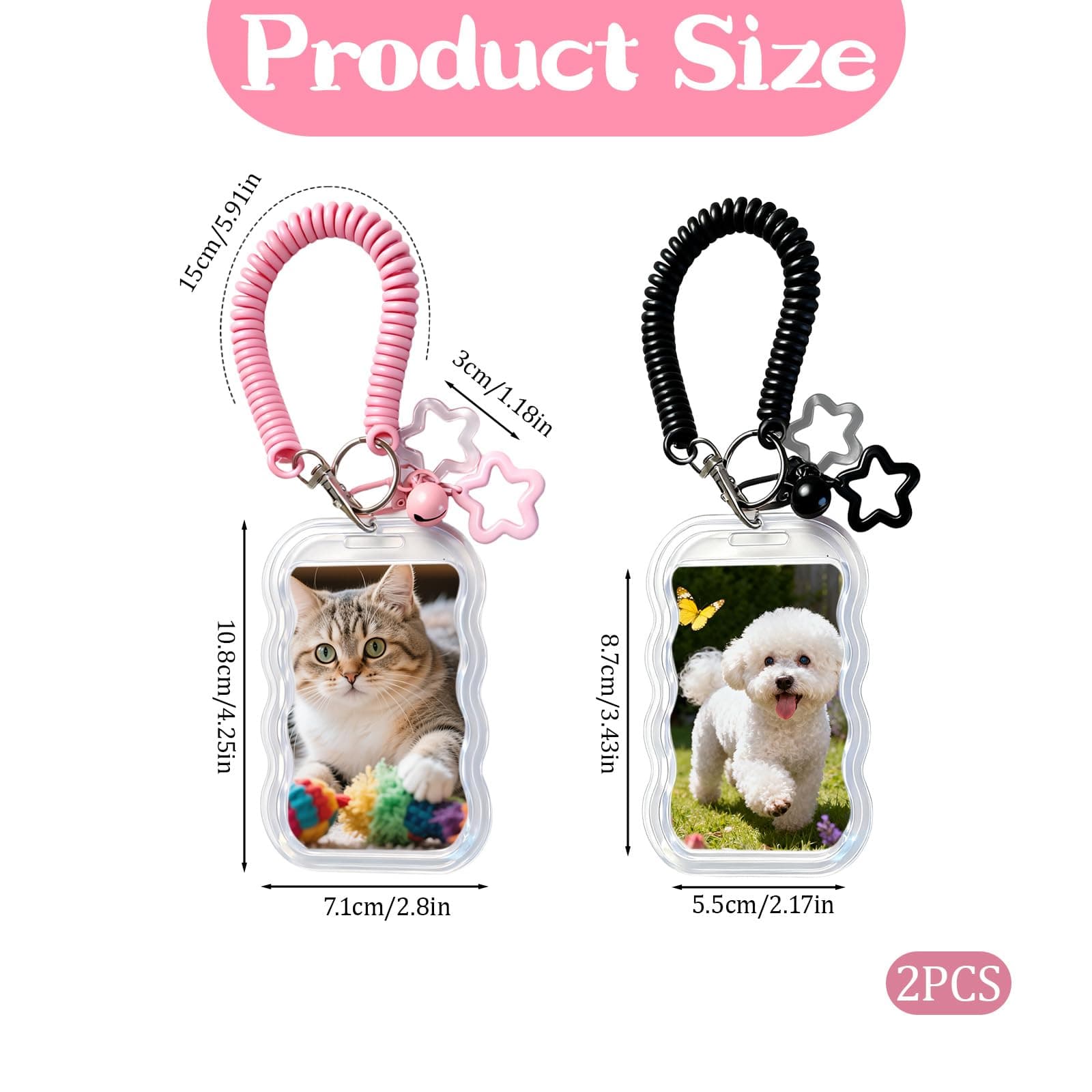 2 Pack Cute Photocard Holder Keychain Kpop Photo Card Holder, Transparent PC Holder with Star Wave Design for Bus Student Card, Creative Photo Protector Keychain thumbnail 3
