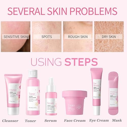 Skincare Gifts For Teenage Girls,Cherry Blossom Skincare Sets,Facial kit,Pamper Sets For Women Gifts,Skin Care Sets & Kits (One Size, Cherry Blossom-SetA-Base Moisturizing) thumbnail 5