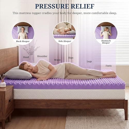 3 Inch Egg Crate Mattress Topper Twin, Gel Infused Memory Foam Mattress Topper for Pressure Relief, Breathable Mattress Pad Bed Topper in a Box, CertiPUR-US Certified, Purple, 38"×75" thumbnail 6