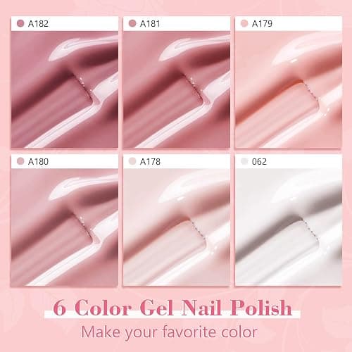 Shining She UV Nagellack, 6 Farben Gellack UV Pastell Rosa Weiß Nude Rosa Dunkelrosa Nude Gel Polish Soak-Off UV Gel Nagellack für Anfänger Nail Salon DIY,8ML thumbnail 2