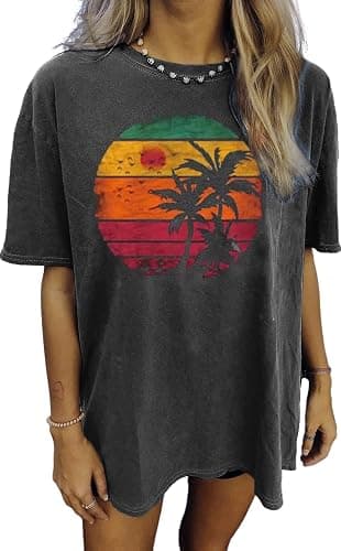 Womens Oversized Tshirt Flower Graphic Tees Nashville Music Short Sleeve Shirts Summer Casual Loose Beach Tops - Image 1