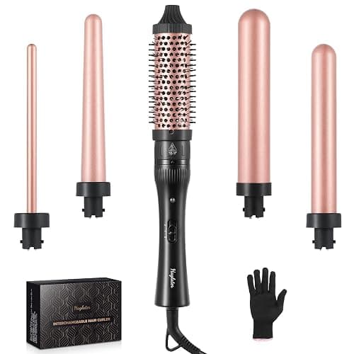 Haglater Lockenstäb 5 in 1, Keramik Lockeneisen mit Multifunktion Lockenbürste, Lockenstabe mit Verschiedenen Aufsätzen Große und Kleine Locken 9-38mm - Image 1