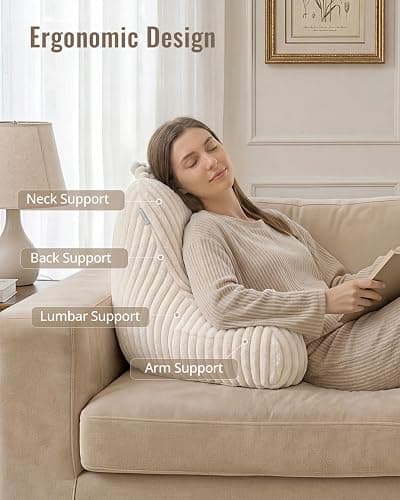 Blissful Diary Reading Pillow for Sitting in Bed, Flannel Back Pillow Bed Sitting Up for Adult & Children, Backrest Cushion for Sit Up in Couch or Floor, Dorm Essentials, Cream White thumbnail 2