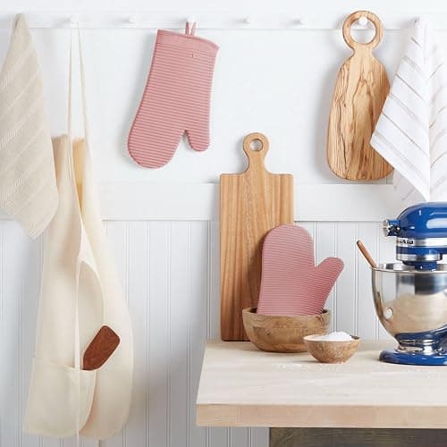 KITCHENAID Ribbed Soft Silicone Oven Mitt 2-Pack Set, 7.5"x13", Dried Rose - Image 1
