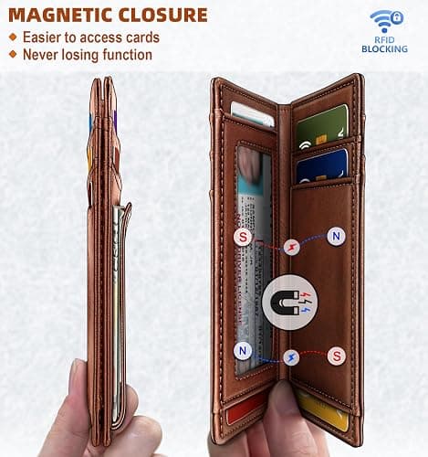 BULLIANT Magnetic Closure Slim Wallet-Genuine Leather Front Pocket Wallet for Men,RFID Blocking,Holds 12 Cards and Money Clip thumbnail 4
