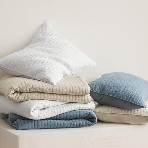 EVERGRACEHOME Cross Stitch Pre-Washed Cotton Quilt Bedding Set King Size, Oversized 3 Pieces Lightweight Bedspread Coverlet for All Season, with 2 Matching Shams, Flax Beige,118"x106" thumbnail 8