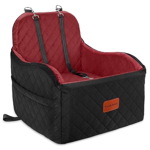 Lealchum Dog Booster Car Seat for Small/Medium Dogs,Puppy Portable Car Bed with Elevated Cushion,Fully Detachable and Washable,2 Storage Pockets,Easy to Install (Blakc/Red, Medium) - Image 1