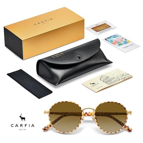 CARFIA Retro Round Polarized Sunglasses for Women UV Protection Acetate Arms Metal Frame Driving Glasses thumbnail 6