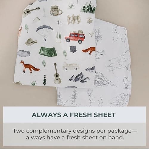 Pobibaby - 2 Pack Premium Pack N Play Sheets Fitted for Standard Pack and Plays and Mini Cribs - Ultra-Soft Cotton Blend, Stylish Woodland Pattern, Safe and Snug for Baby (Explore) thumbnail 6