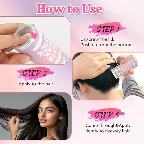 Hair Wax Stick, Slick Back Hair Brush, Wax Stick for Flyaways, Rat Tail Comb Edge Brush Styling Tool Set Accessories for Women Girls(Pink) thumbnail 5