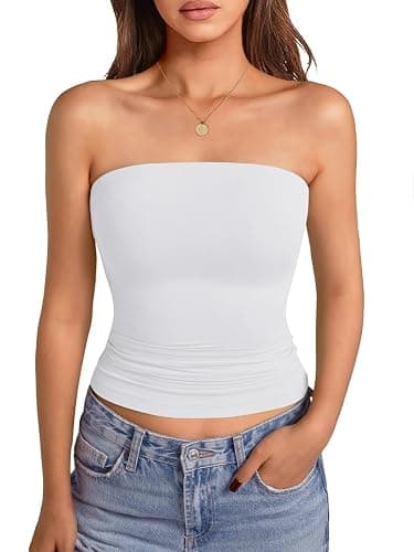 GKBK Womens Strapless Crop Top with Built in Bra and Tube Tank Top Cute Y2K Summer Fashion - Image 1