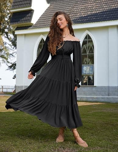 Scarlet Darkness Women Renaissance Off Shoulder Long Sleeve Smocked Waist Tiered Long Maxi Dress thumbnail 8