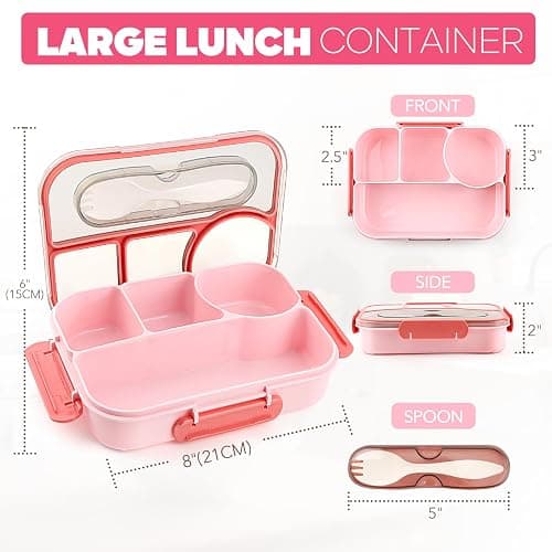EASYFUN Bento Box Adult, Lunch Box, 4-Compartment Lunch Containers, Drop-Proof, Dishwasher Safe & Made with BPA-Free Materials (Pink) thumbnail 3