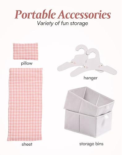 ROBUD Baby Doll Crib, Wooden Doll Bed with Storage and Bedding, of Toy Baby Crib to Kids, Pink Baby Doll Beds Suit for Dolls Under 22 Inches thumbnail 5
