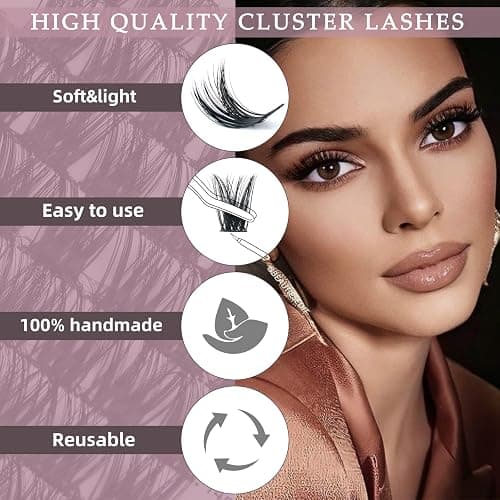 QUEWEL Cluster Lashes 72 Pcs Wide Stem Individual Lashes C/D Curl 8-16mm Length DIY Eyelash Extension False Eyelashes Honey01 Styles Soft for Personal Makeup Use at Home (Honey01-D-MIX8-16) thumbnail 4
