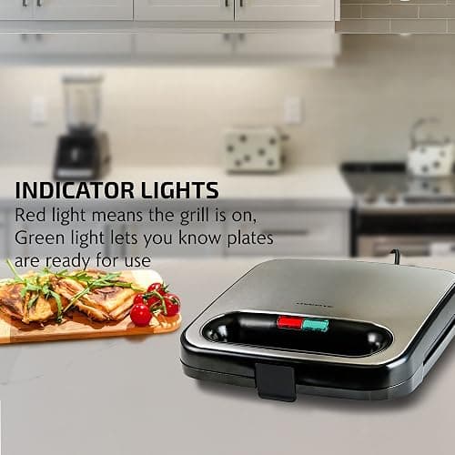 OVENTE Electric Sandwich Maker with Non-Stick Plates, Indicator Lights, Cool Touch Handle, Easy to Clean and Store, Perfect for Cooking Breakfast, Grilled Cheese, Tuna Melts and Snacks, Black GPS401B thumbnail 4