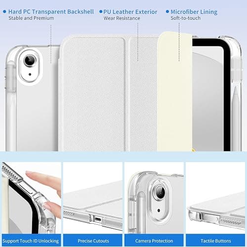 MoKo Coque pour iPad 11 Pouces (A16) 11e Génération 2025, iPad 10e Gén 10,9" 2022 avec Porte-Stylet, Étui iPad 10e Gen Mince Légère à Trois Volets avec PC Arrière Transparente Robuste, Blanc thumbnail 3
