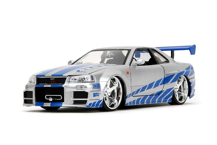 Jada Toys Fast & Furious Brian’s 2002 Nissan Skyline R34 Die-cast Car, 1:24 Scale, Silver & Blue,19808 thumbnail 8