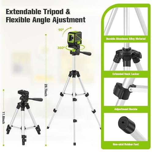 Laser Level with Tripod, 100 feet Green Cross Line Self Rotary Leveling Laser Level, Vertical and Horizontal Line, Rotatable 360 Degree, Manual Self leveling and Pulse Mode,IP54 Waterproof & Battery thumbnail 2