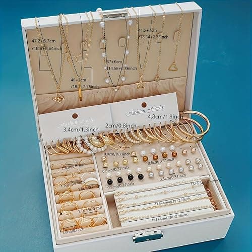 London Luxe 86-Piece Jewellery Set, Gold-Tone Necklaces, Earrings and Rings with Rhinestones, Vintage Style thumbnail 3