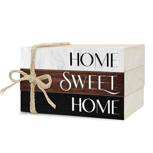 Ycyfckdr Mini Decorative Books for Home Decor, Rustic Wood Stack for Table, Home Sweet Decor Books for Living Room Shelf, Farmhouse Stacked Book Gift (L10) - Image 1