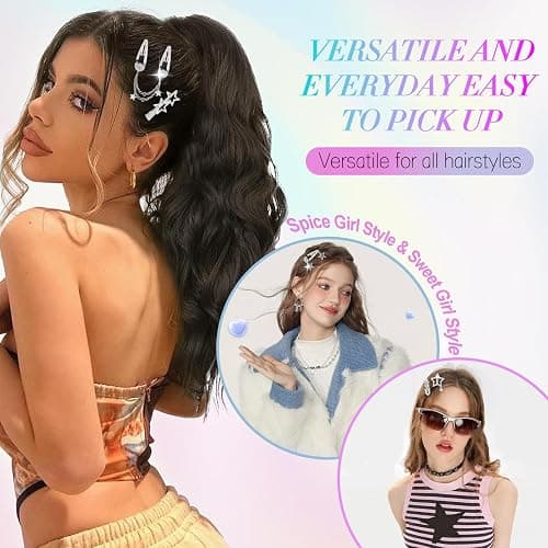10PCS Star Hair Clips Set, Y2K Silver Metal Snap Barrettes for Women Girls, 8 Shapes Kawaii Hair Accessories, Punk Grunge 2000s Vintage Style thumbnail 4