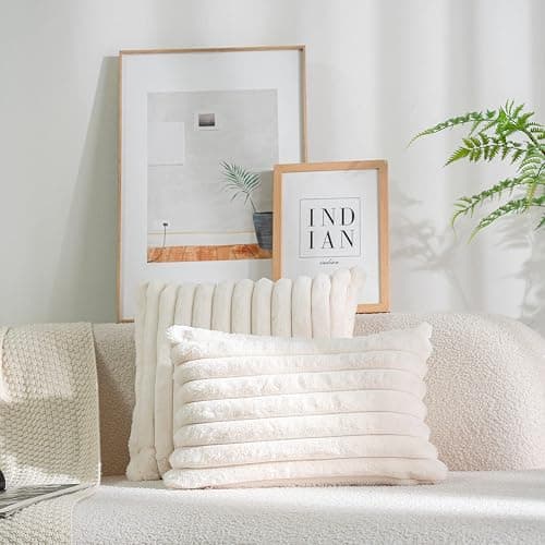 DEELAND Pack of 2 Faux Fur Plush Decorative Throw Pillow Covers Fuzzy Striped Soft Pillowcase Cushion Covers for Sofa Couch Bedroom 16x16 inch thumbnail 2