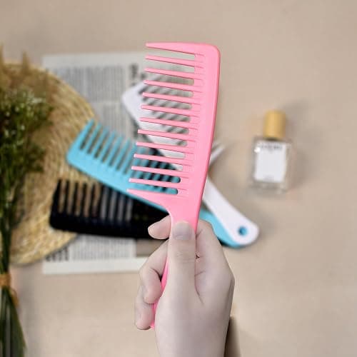 4PCS Wide Tooth Comb, Large Hair Detangling Comb Styling Comb, Professional Women Hair Care Handgrip Comb for Curly, Wet, Long Hair (Black) thumbnail 6