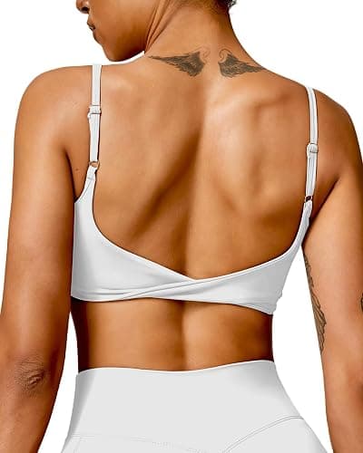 QUOJIZY Sports Bras for Women Open Back Workout Tops for Women Yoga Bra Spaghetti Straps Twist Back - Image 1