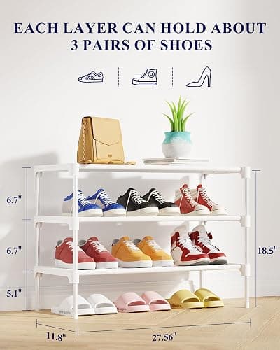 Kitsure Shoe Rack - Non-Woven Shoe Rack Shelf, Shoe Organizer for Closet, Entryway, Garage & Corridor, Stackable Shoe Shelves, 27.5" Wide - 3 Tier, White thumbnail 2