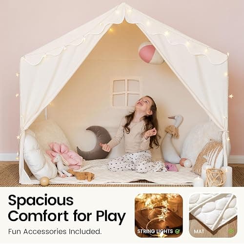 Tiny Land Kids Tent with Mat and Star Lights, Indoor Playhouse for Toddlers, 57"x36"x52" Large Reading Nook for Girls & Boys, Modern Bed Canopy for Kids Room thumbnail 3