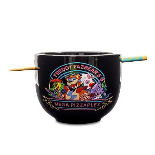 Silver Buffalo Five Nights At Freddy's Mega Pizzaplex Ceramic Ramen Dinnerware Set | Includes 20-Ounce Noodle Bowl and Wooden Chopsticks - Image 1