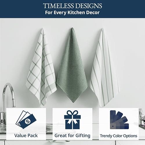 LANE LINEN Cotton Kitchen Towels Set, 6-Pack – Absorbent, Quick-Drying Dish Towels, 18" x 28", Premium Hand and Tea Towels - Olive thumbnail 8