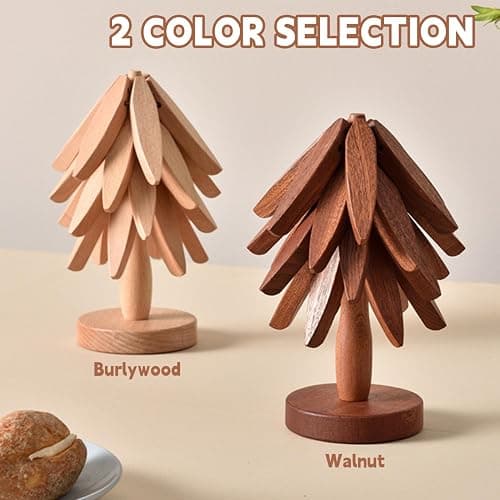 Natural Foldable Black Walnut Wooden Trivet Set - 4 Trivets + 1 Stand for Hot Dishes, Pot, Bowl, Teapot, Hot Pot Holders(Black Walnut) thumbnail 4