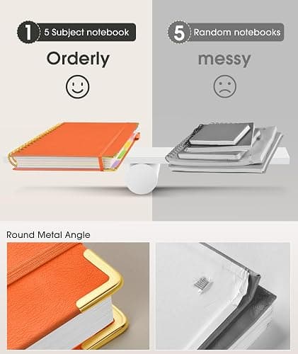 Hardcover Spiral Notebook Journal with Removable Dividers Tabs, 300 Pages Leather 5 Subject Notebook College Ruled, 8"x10" Large B5 Notebooks for Work School Note taking, Lined Journal for Women, Orange thumbnail 5