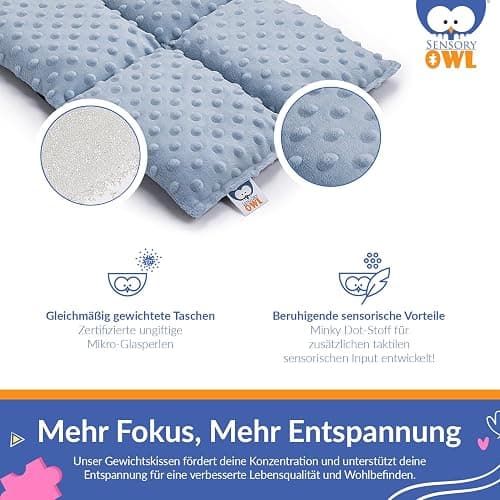 Sensory Owl Gewichtskissen Gewichtetes Schoßkissen Beschwertes Kissen Kinder Erwachsene Sensorisch Stressabbau Autismus ADHD Hilfsmittel Minky Stoff Glasgranulat 30 x 40 cm 2 kg  thumbnail 3