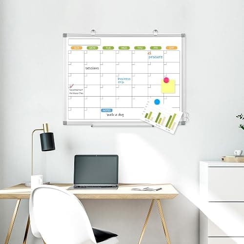 AMUSIGHT Dry Erase Calendar Whiteboard for Wall, 24" x 18" Magnetic Monthly White Board Calendar Dry Erase, Aluminum Frame Wall Hanging Calendar Board for Planning, Home, School, Office thumbnail 2