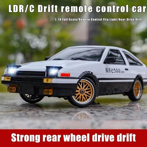 FLYCOLOR 1:18 AE86 Model LD1801 RC Drift Car 1/18 2.4G Remote Control on Road ESP Gyroscope LED Mini RC Racing Cars (White) thumbnail 4