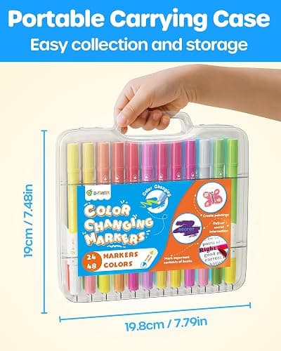 D-FantiX Color Changing Markers for Kids Adults, 24 Pack 48 Colors Dual Tip Magic Drawing Pens Art Supplies, Fun Arts and Crafts Coloring Set, Christmas Stocking Stuffers Gifts for Boys Girls Teens thumbnail 2