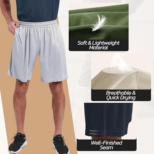 3 Pack Gym Basketball Mens Shorts - Quick Dry Black Workout Athletic Shorts with Pockets for Casual Running (S-6XL) thumbnail 3
