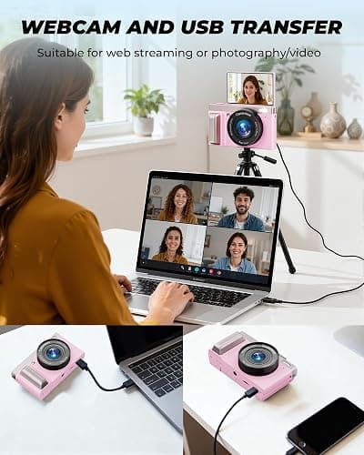4K Digital Camera,64MP Cameras for Photography with 16X Digital Zoom, AutoFocus Vlogging Camera for YouTube, 3" 180°Flip Screen Compact Travel Camera, Anti-Shake 4K Video Cameras with 64GB Card, Pink thumbnail 8