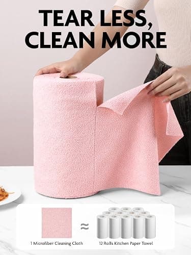 Fantasticlean Microfiber Cleaning Cloth Roll -75 Pack, Tear Away Microfiber Towels, 12" x 12", Reusable, Washable, Scratch Free, Ultra Absorbent Dishcloth for All-Around Cleaning Supplies (Pink) thumbnail 3