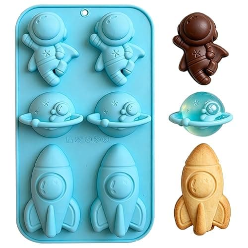 Ysqool Space Themed Silicone Mold, Astronaut Rocket Planet Fondant Mold, Chocolate Candy Molds, Epoxy Resin Soap Clay Mould for Baking Cake Decorating, Cupcake Toppers, Mousse, Gummy, DIY Crafts - Image 1