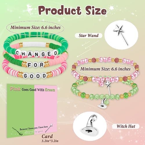 5 Pcs Wickedly Friendship Bracelets for Women as Witch Jewelry Matching Witch Costume Accessories Wickedly Party Favors Pink and Green Bracelet Wickedly Gifts for Fans Dress Decor Ghristmas Gifts thumbnail 6