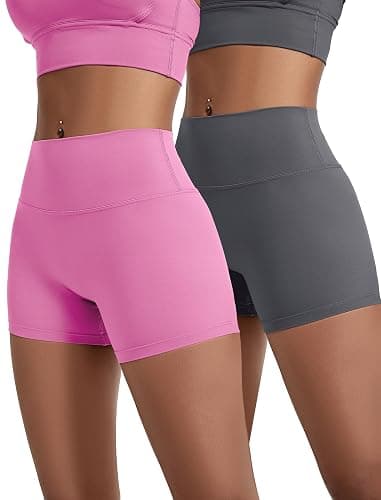 voenxe Women Workout Shorts,High Waisted Yoga Biker Short,Spandex No Front Seam Sports Gym Running Exercise Soft Short,2 Pack - Image 1
