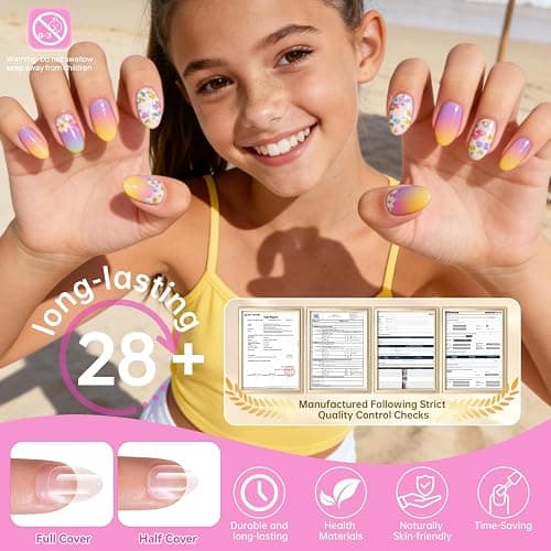 krofaue Almond Kids Nail Tips - Soft Gel Extra Short Press on Nails | 240Pcs 12 Sizes for Children Girls Clear Almond Fake Nails for DIY Manicure 9-12 years old thumbnail 4
